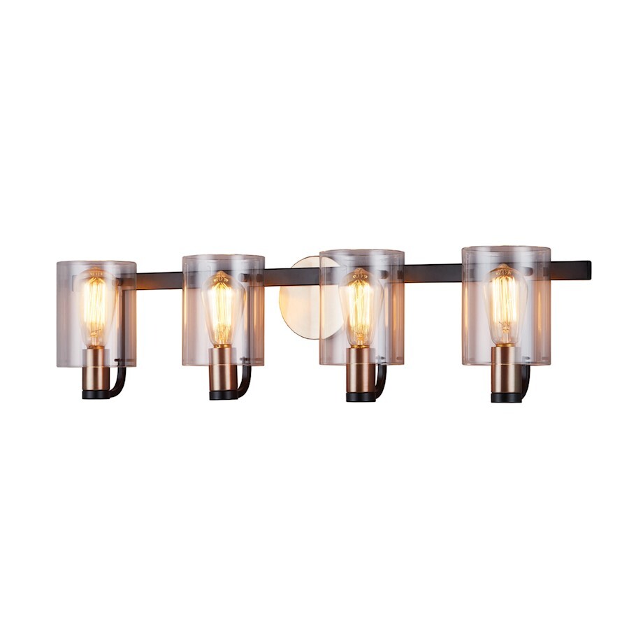 Justice Design Poise 4 Light Bath Bar, Black/Brass/Clear - FSN-8084-CLER-MBBR