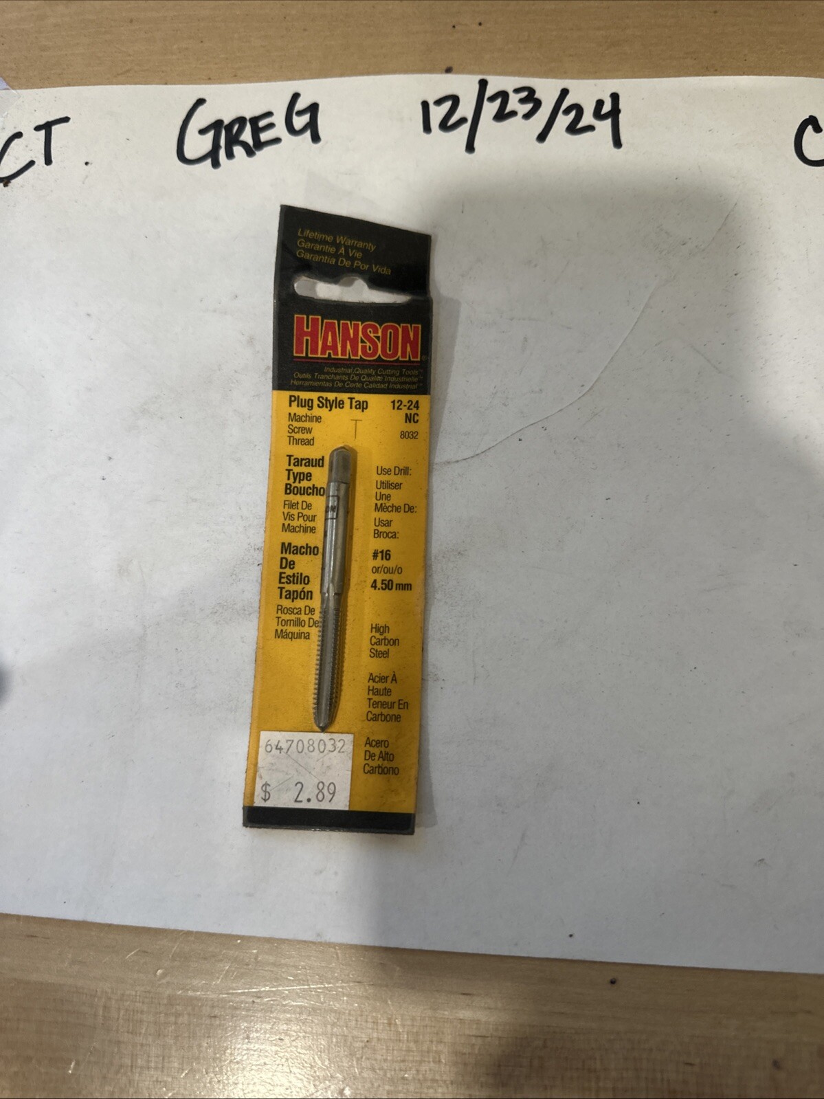 New Hanson #16 4.5mm Taper Pipe Tap 12-24 NC Thread Cutting Cleaning #8032