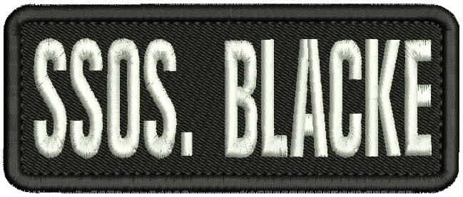 custom name MBROIDERY PATCH 2x5'' HOOK ON BACK white on black