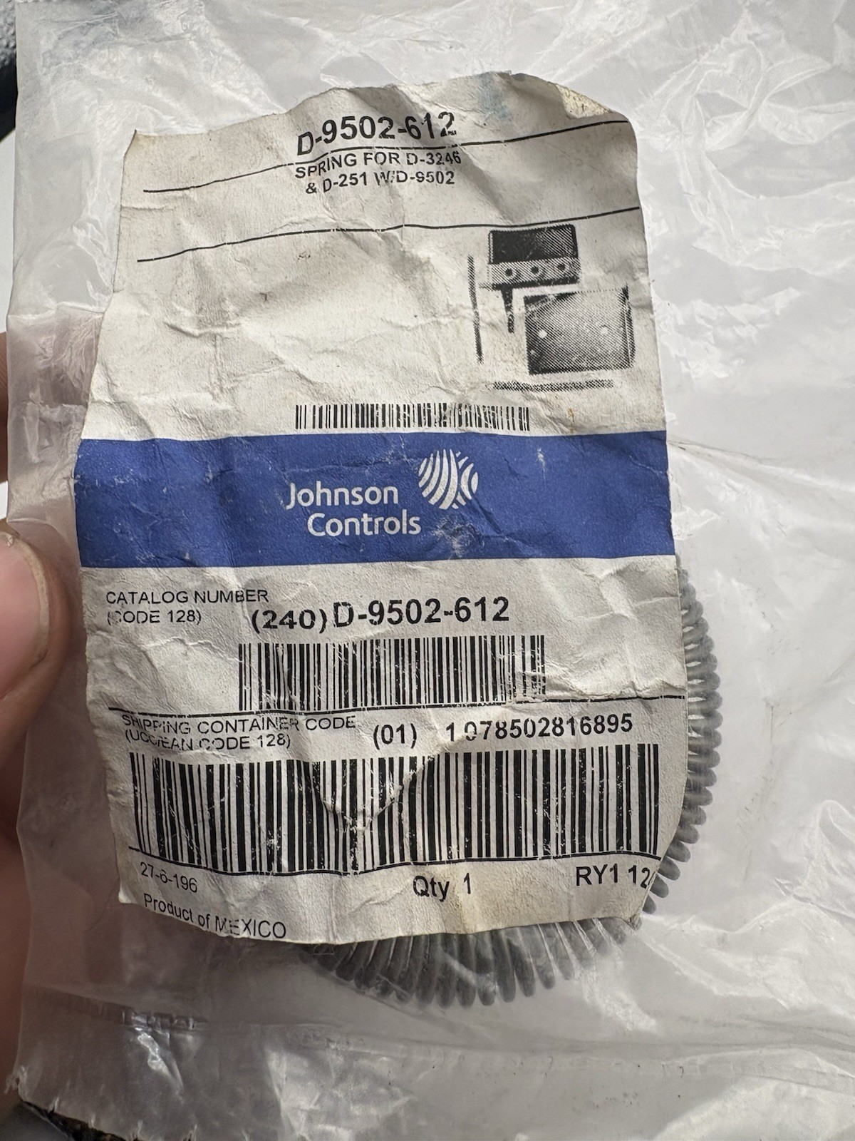 Johnson Controls D-9502-612 Damper Positioner Spring