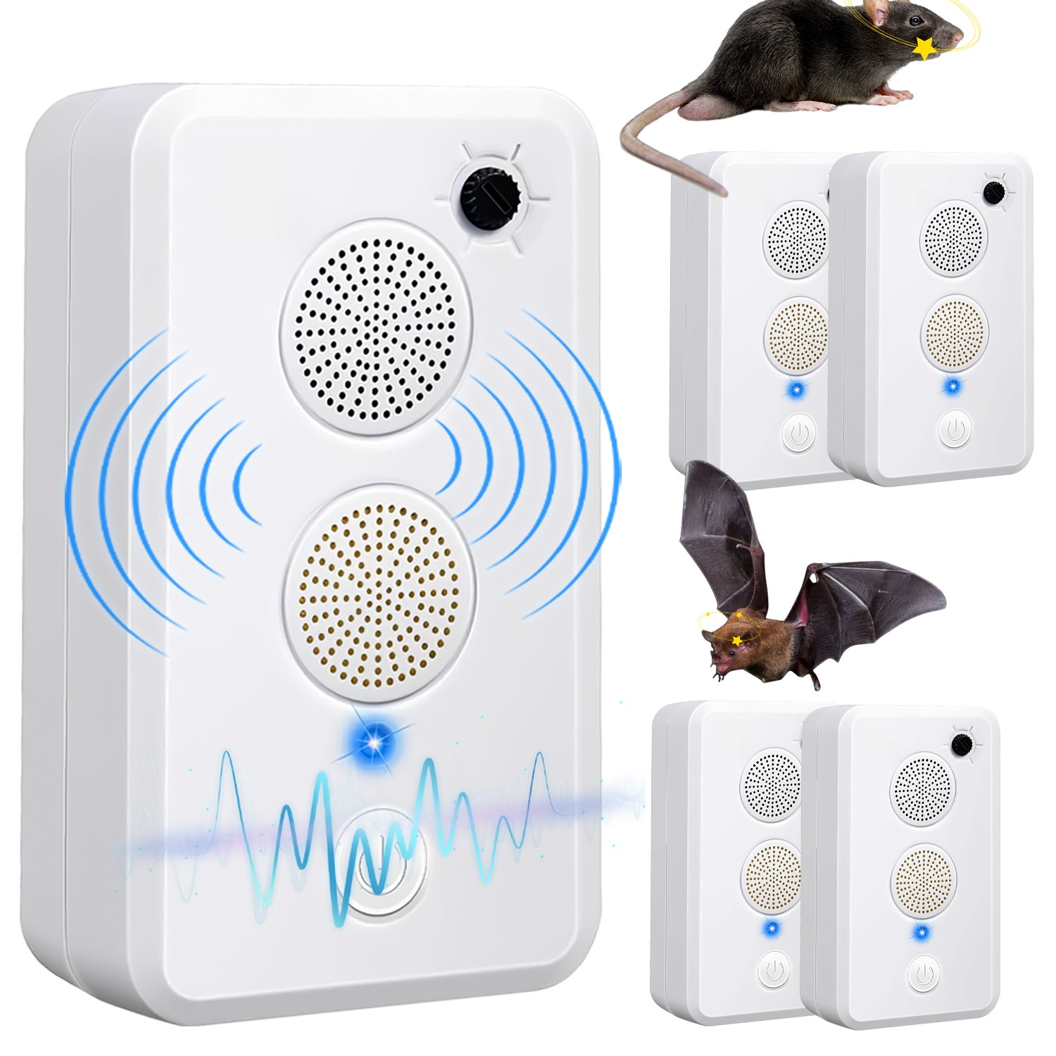 2-4Pcs Ultrasonic Bat Repellent Rechargeable Bird Mouse Deterrent Device Tools