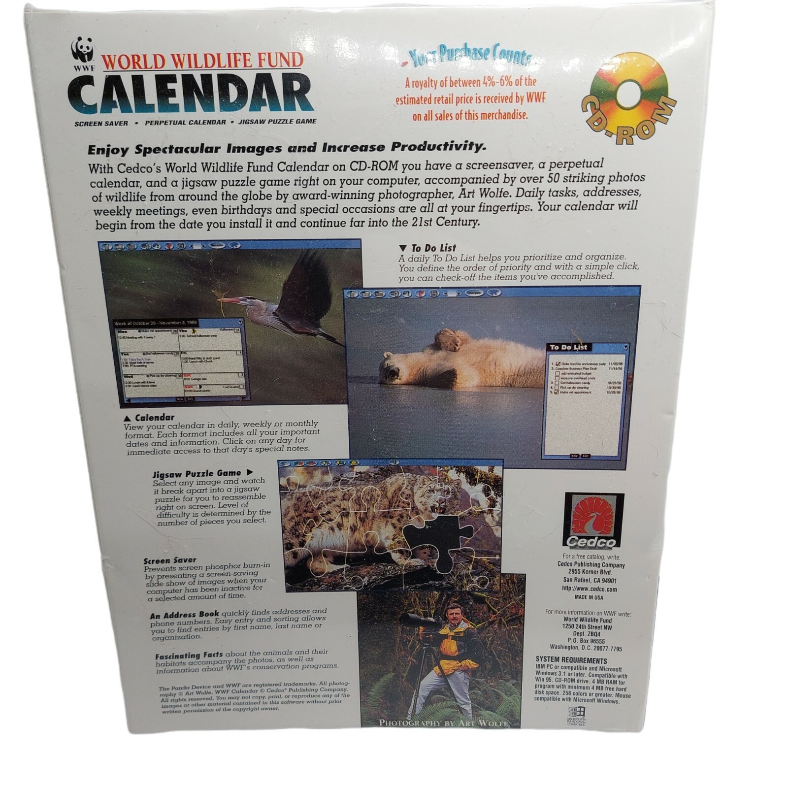 World Wildlife Fund Calendar Computer Software CD ROM Windows 95 3.1