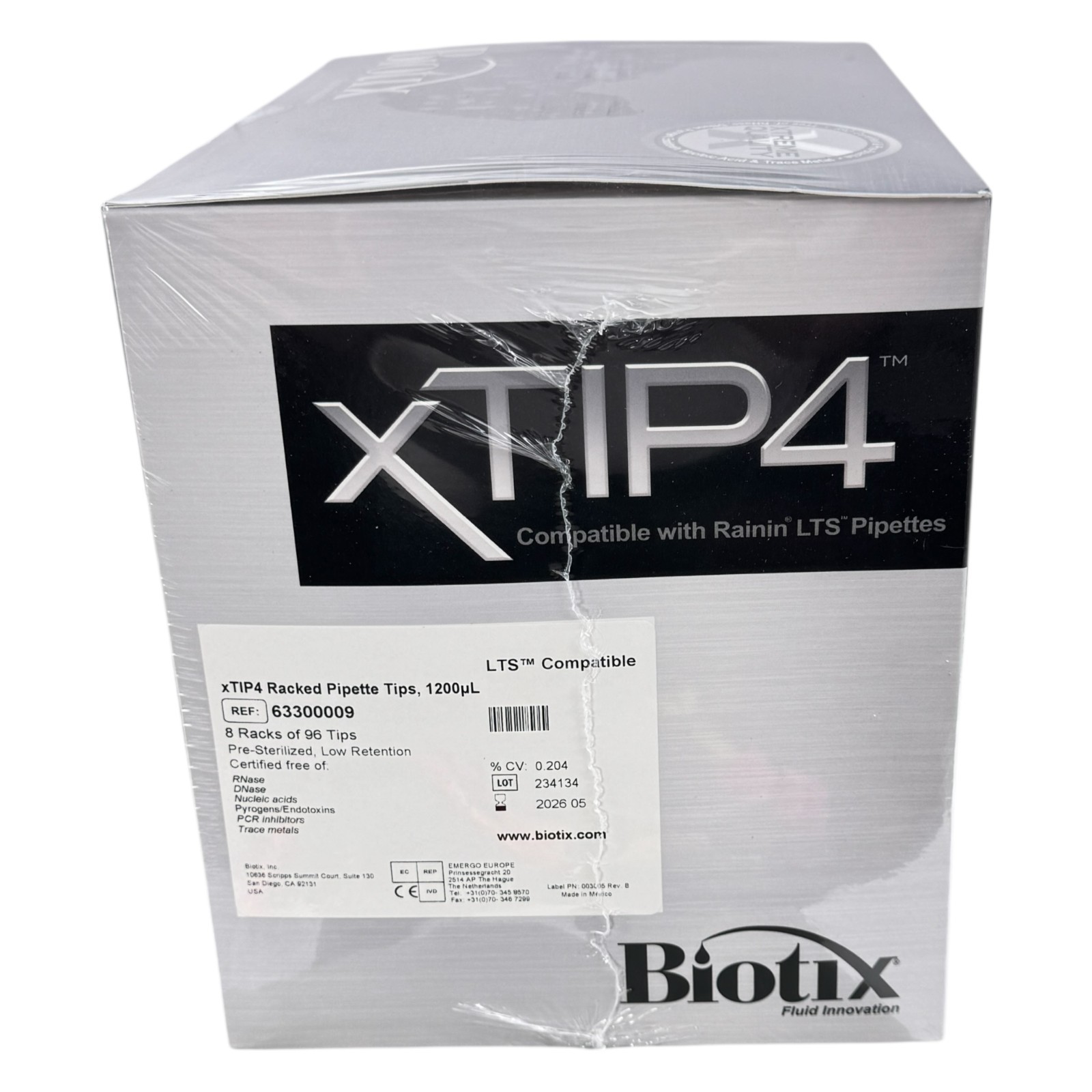 Biotix 63300009 xTIP4 Filtered Racked Pipette Tips 1200µl 8 Racks of 96 TIPS