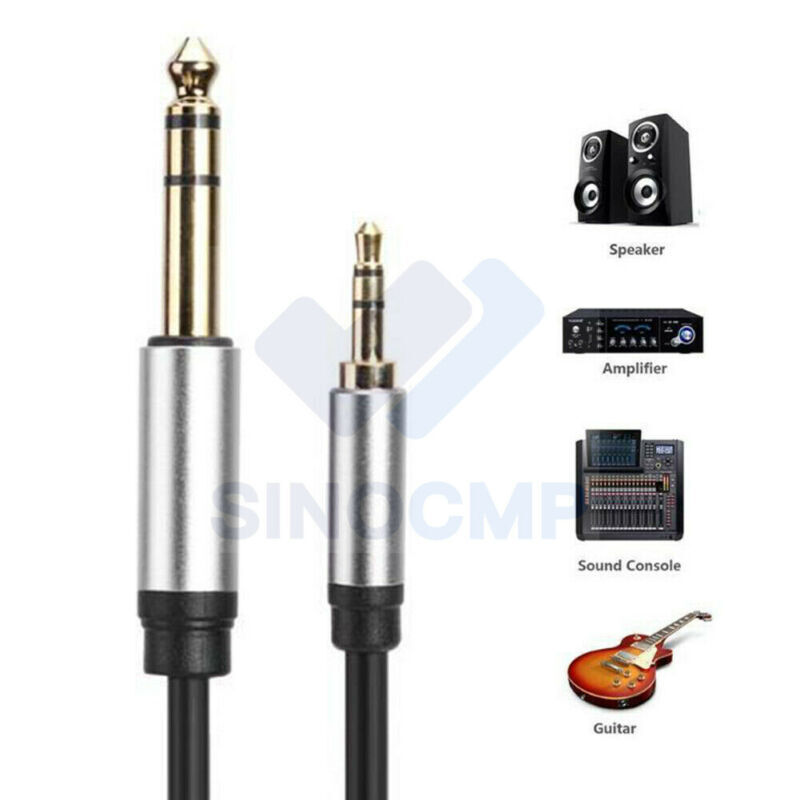 3.5mm 1/8" to 6.35mm 1/4" Male Adapter Aux Cable For Mixer Amplifier Audio