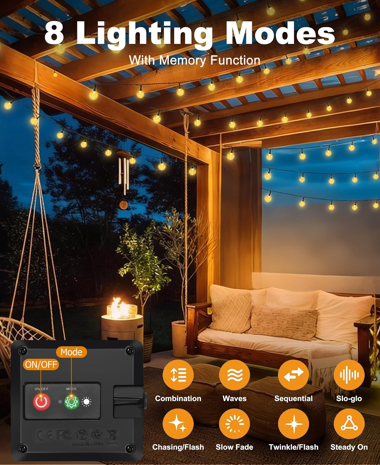 1 Pack Solar String Lights Outdoor, Total 49FT 50 LED Crystal Globe | IP65 Water