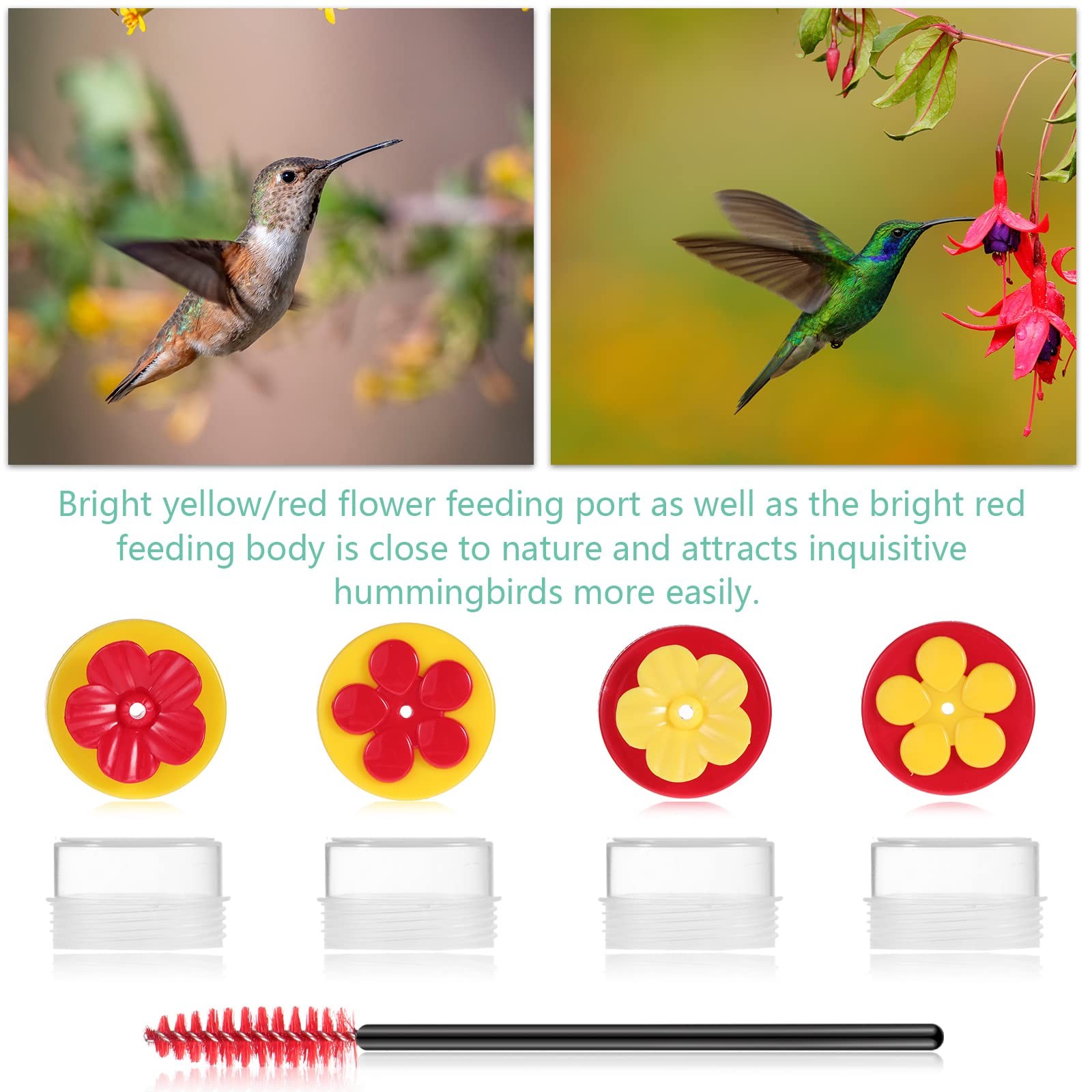 Hand Hummingbird Feeder 4 Pieces Window Flower Yellow,Red