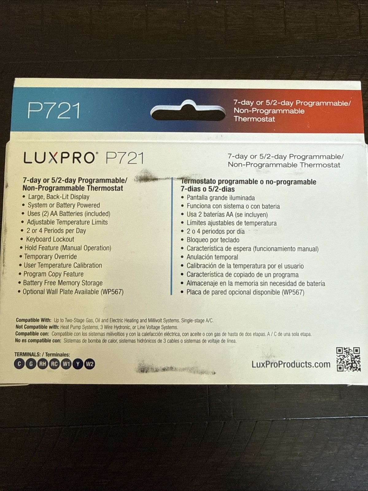 LuxPro P721 7-Day Programmable Thermostat Separate Heat/Cool Programs
