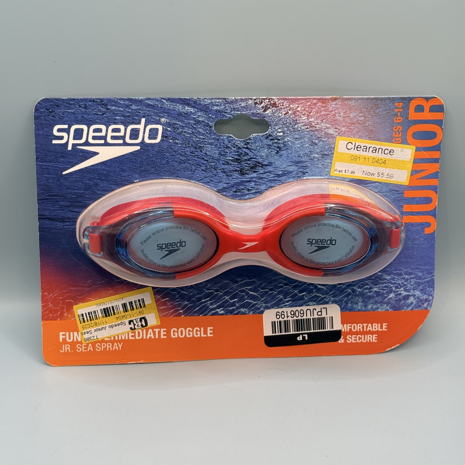 Speedo Junior Sea Spray Swim Goggles Red/Blue Anti-Fog UV Protection Ages 6-14