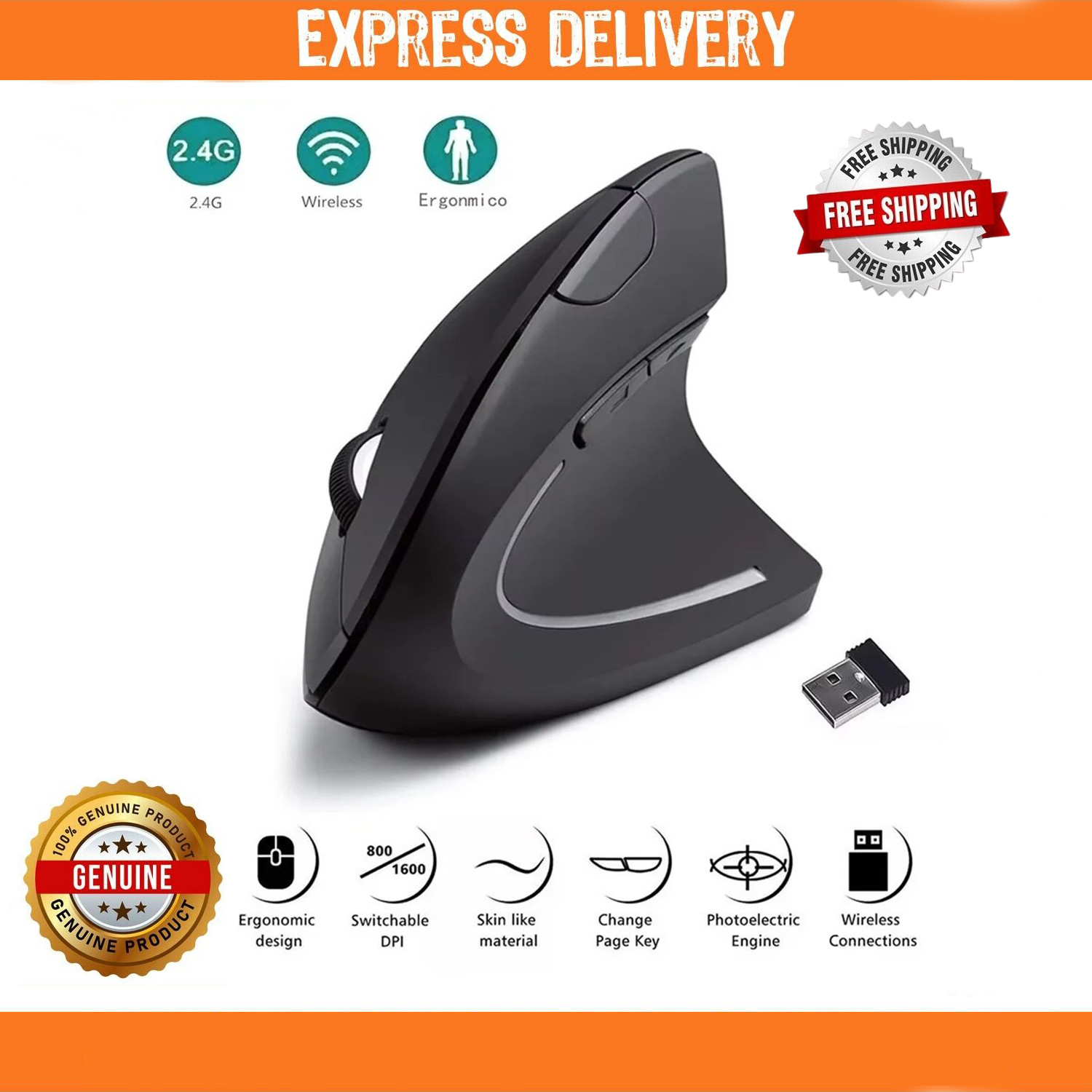 Anker Wireless 2.4G Ergonomic Vertical Optical Mouse