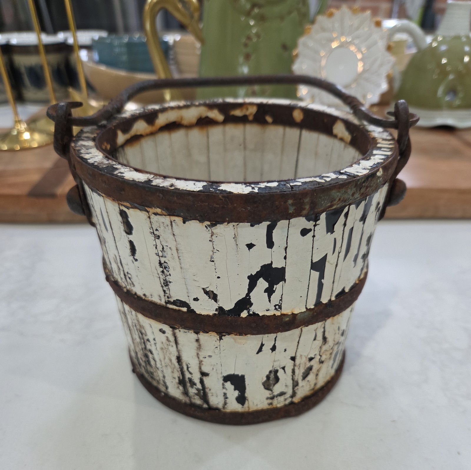 Vintage Primitive Style Wooden Berry Pail Rice Bucket Farmhouse Home Decor