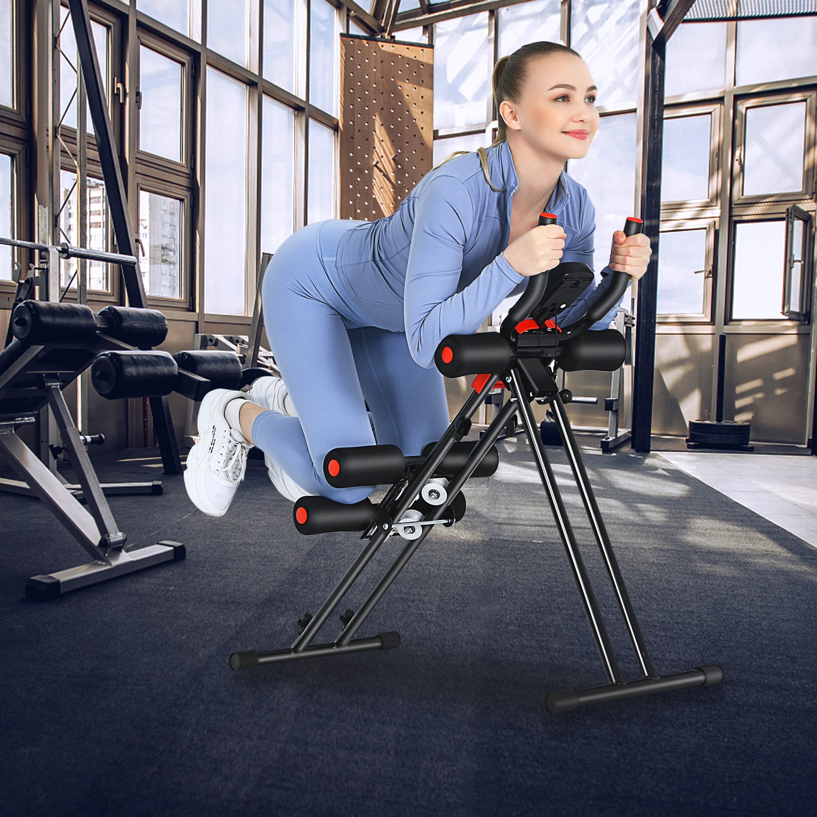 Foldable Adjustable Core Abdominal Trainer AB Crunch Workout Machine W/Display