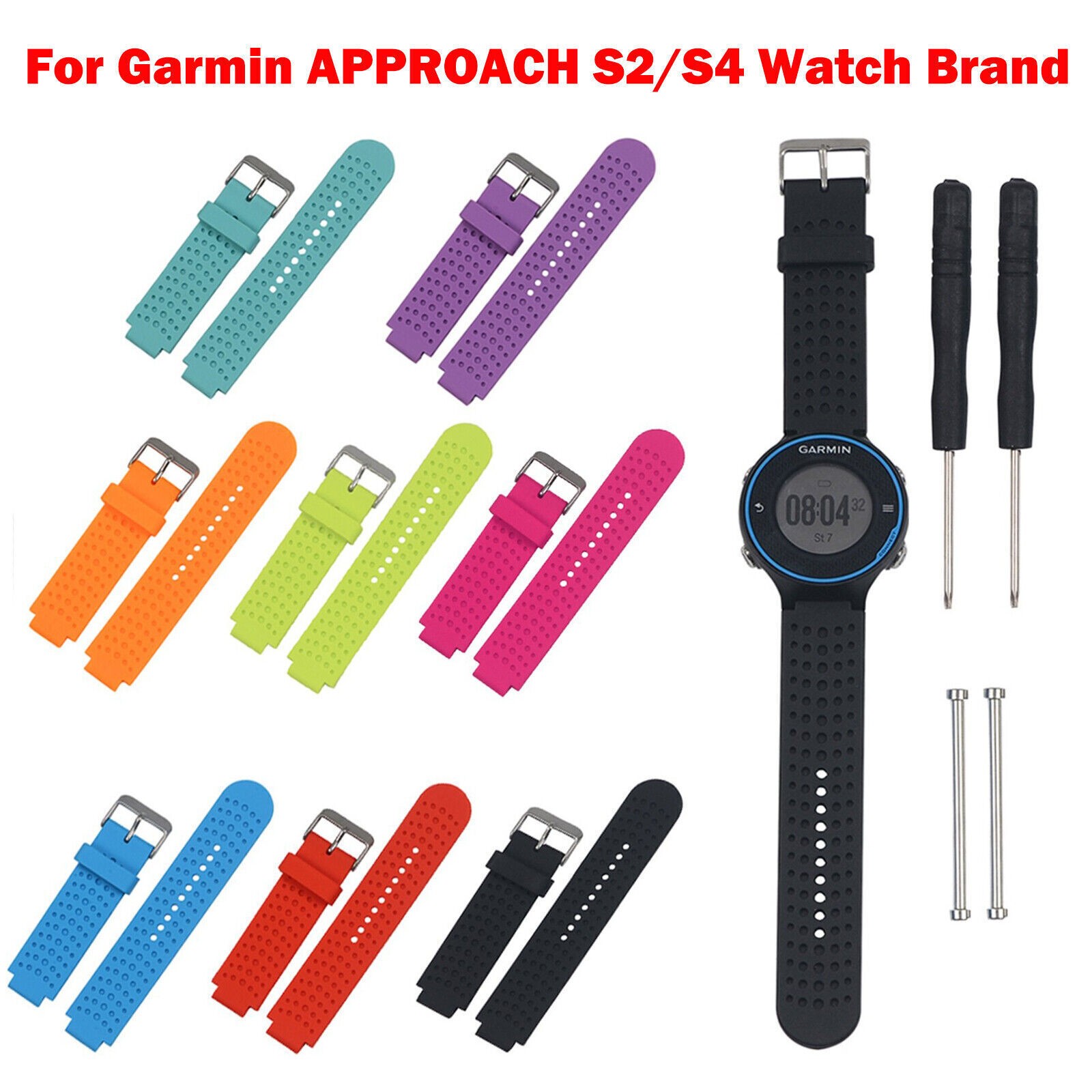 For Garmin APPROACH S2/S4 Watch Silicone Watch Band Strap With Pins & Tools