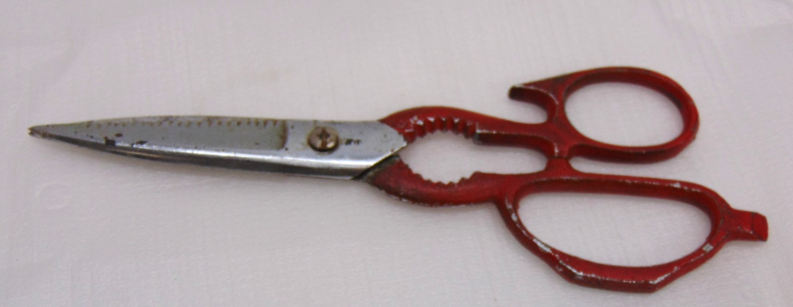 Vintage Red Kitchen Shears Scissors Claw Bottle Opener Nut Cracker Screwdriver