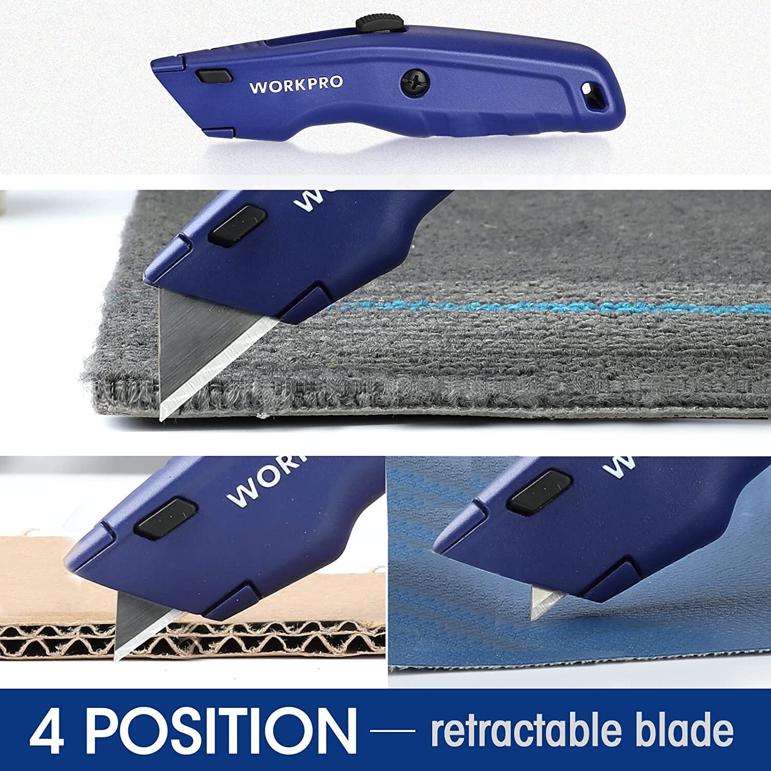 WORKPRO Premium Utility Knife w/10 Extra Blade Quick Change Blade Black/Blue/Red