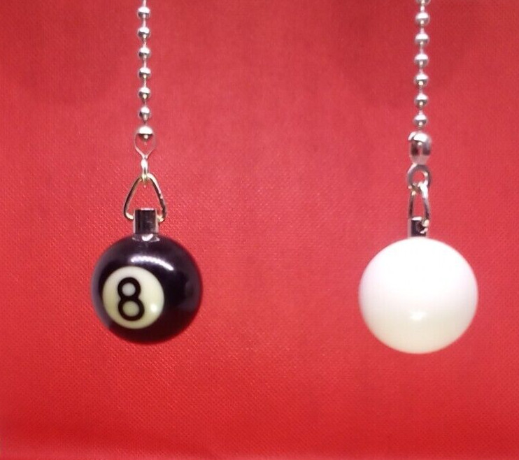 Billiard Ball Ceiling Fan Pull Chain Set Cue Ball Eight Ball Pool Table Light