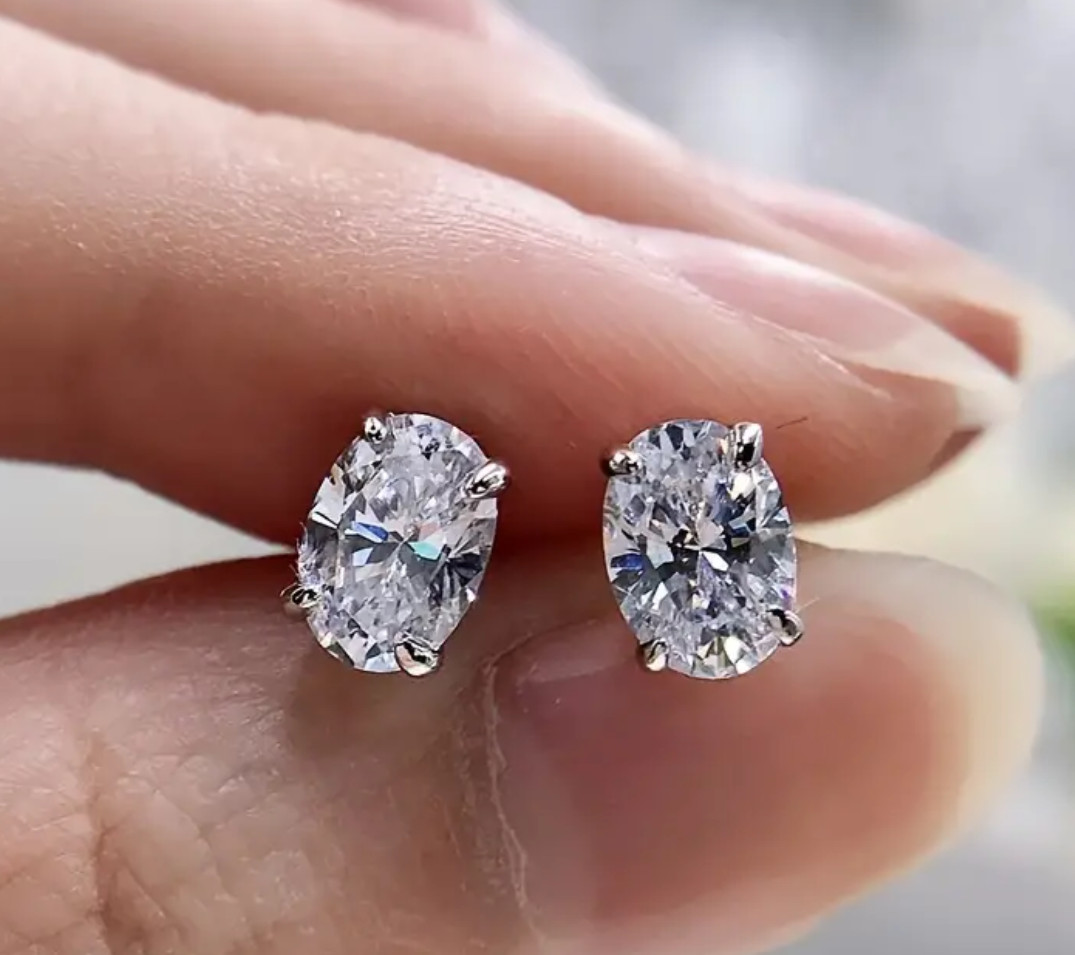 2ct Lab Created Oval Diamond Solitaire 18K Stud Earrings White Gold Plated