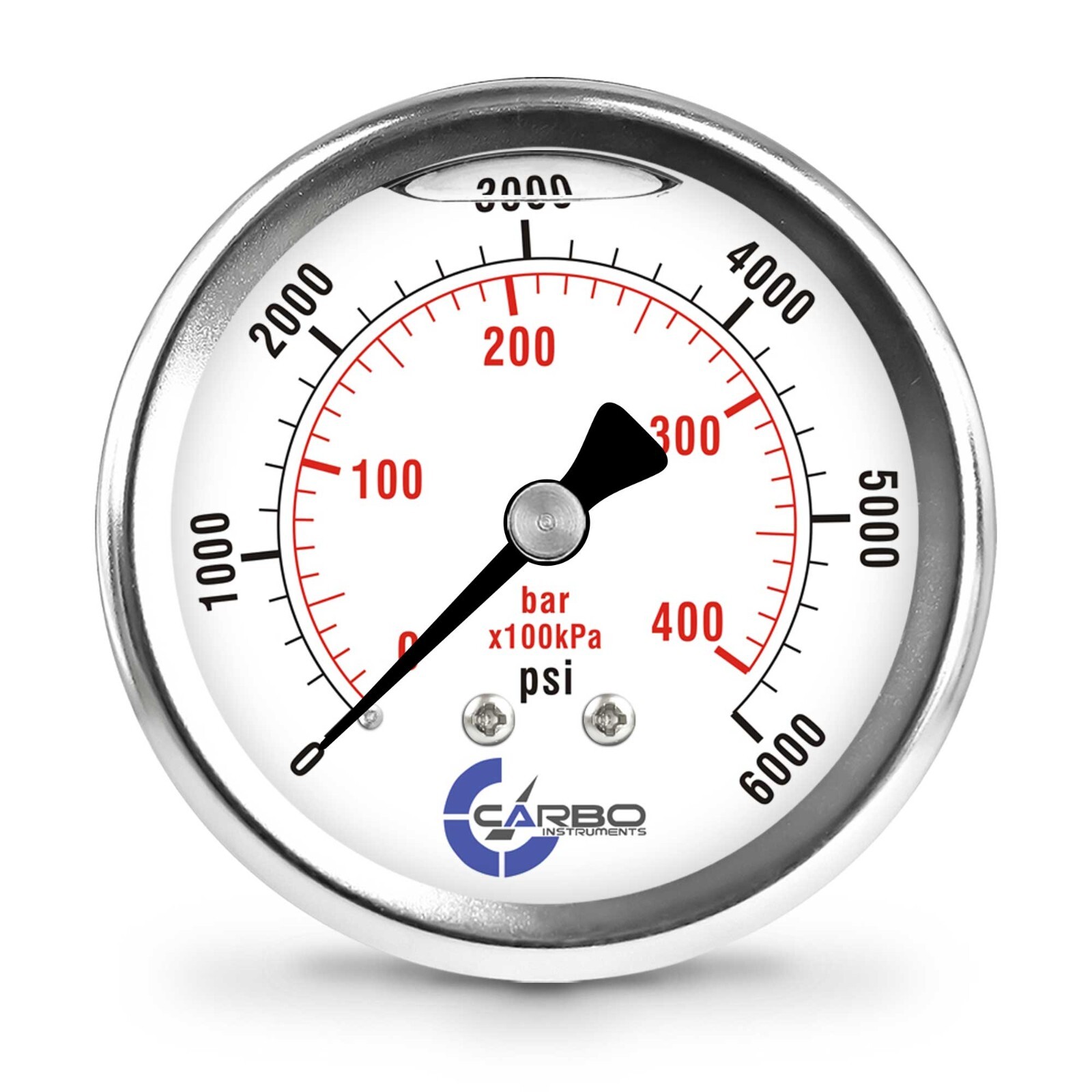 2.5" LIQUID FILLED PRESSURE GAUGE 0 - 6000 PSI, STAINLESS STEEL CASE BACK  MOUNT