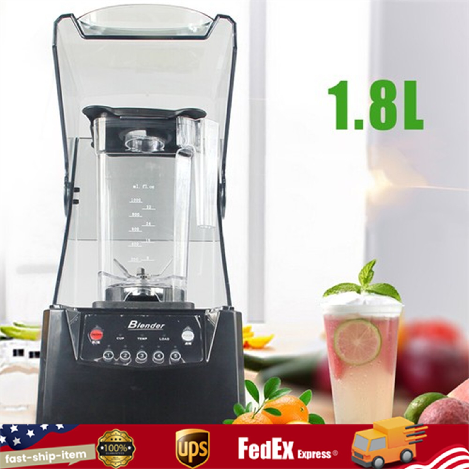 2200W Heavy-duty Commercial Blender With Shield Quiet Sound Enclosure 1.8L 110V