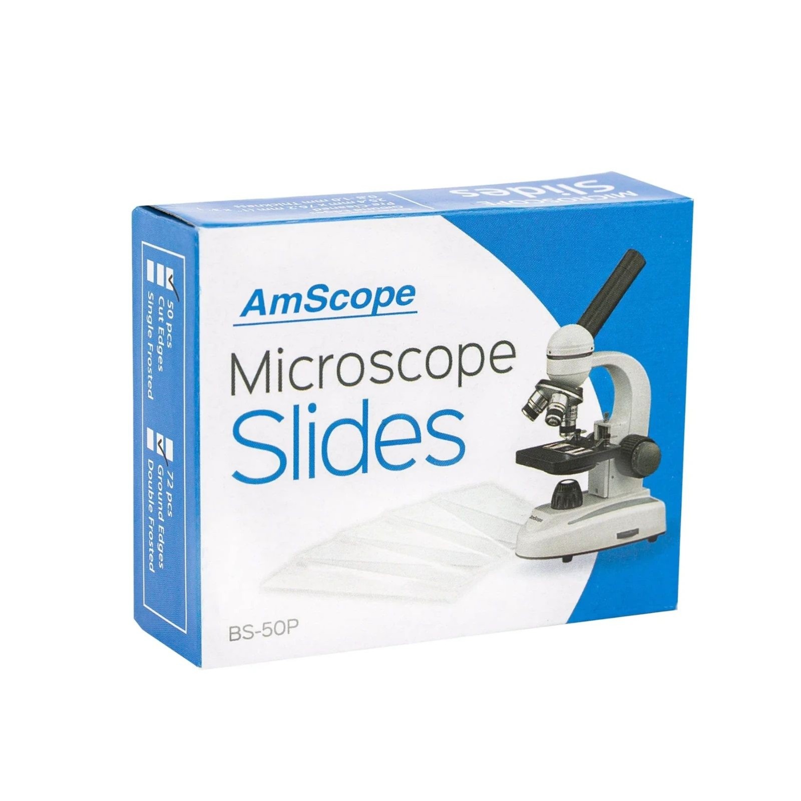 AmScope BS-50P 50 Pre-Cleaned Blank Microscope Slides with Ground Edges