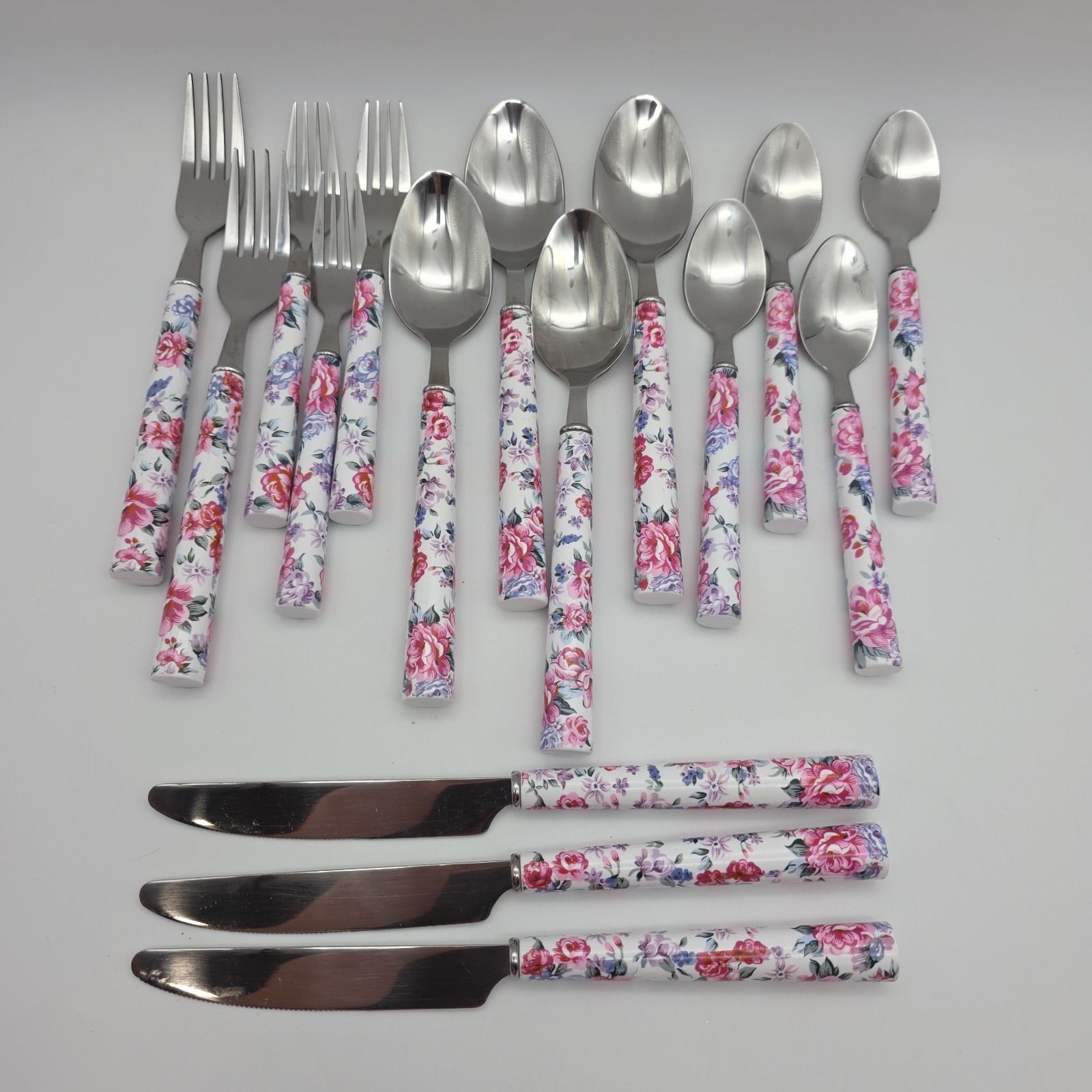 Elegant Peony Flower 16-Piece Flatware Stainless Steel Corelle