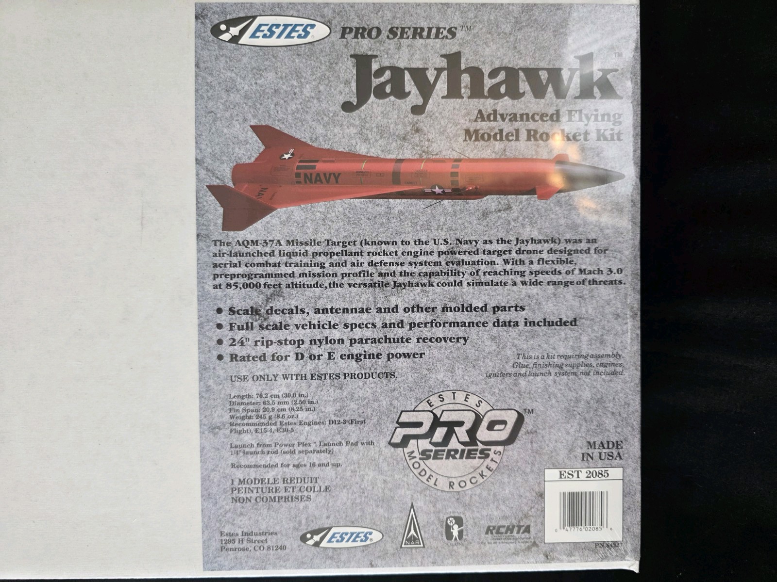 Estes Vintage Model Rocket Pro Series Jayhawk #2085