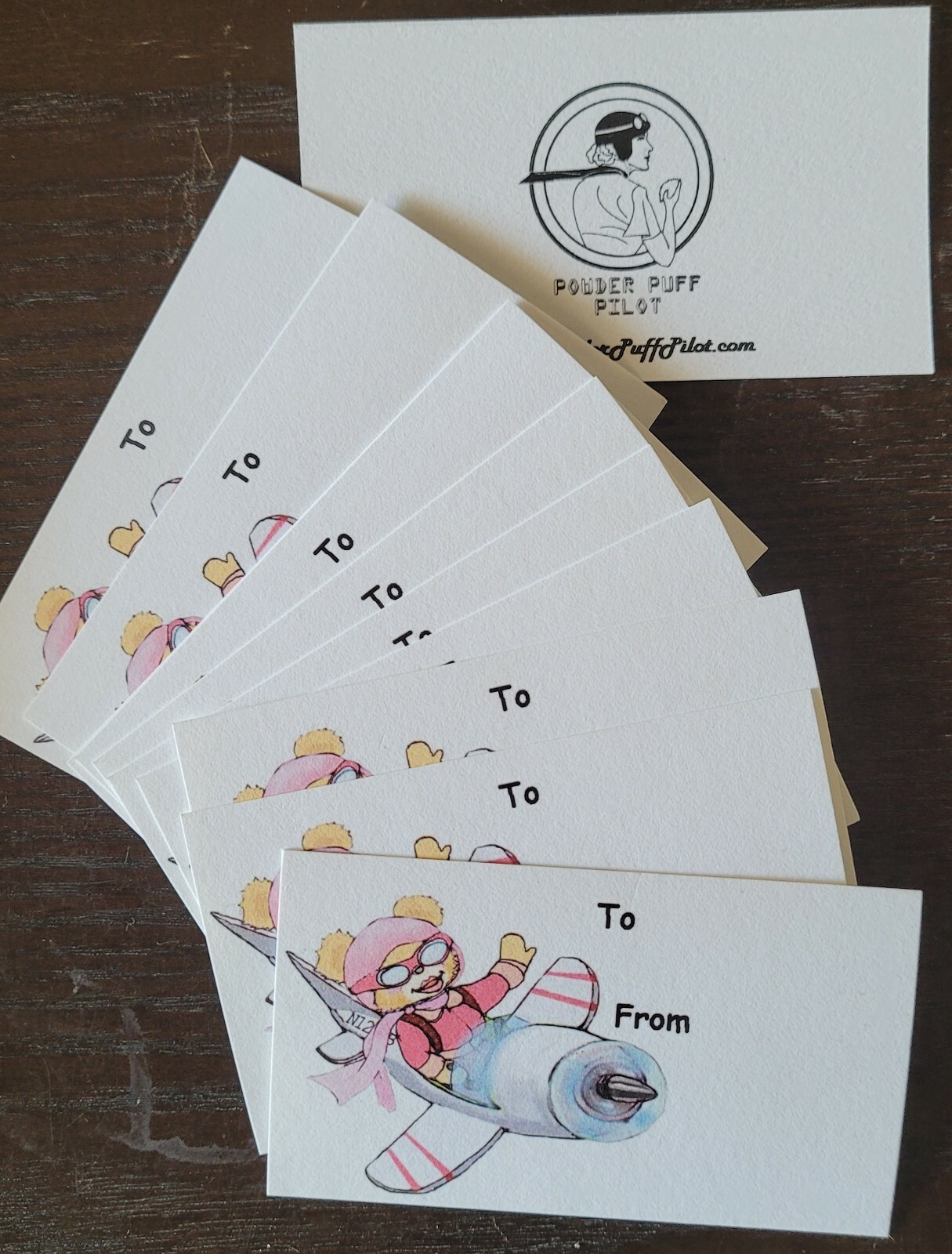 Package of 11 Claire Bear Gift Tags - for your little aviatrix, 3½ by 2 inches