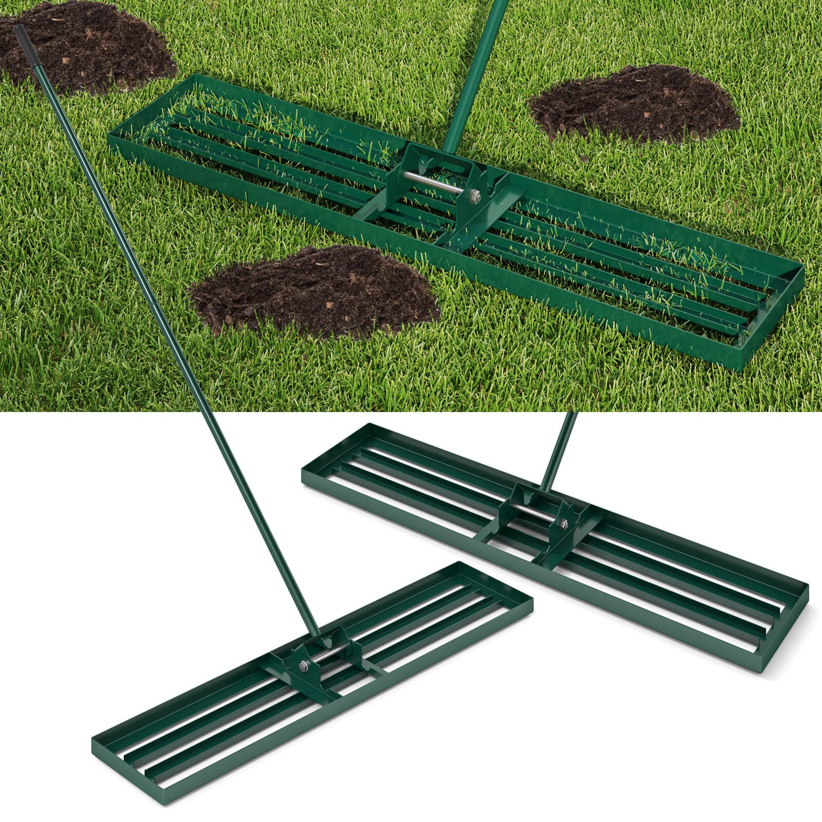 30" x 10" Heavy Duty Lawn Level Tool for Soil w/67" Handle Dirt Ground Leveler