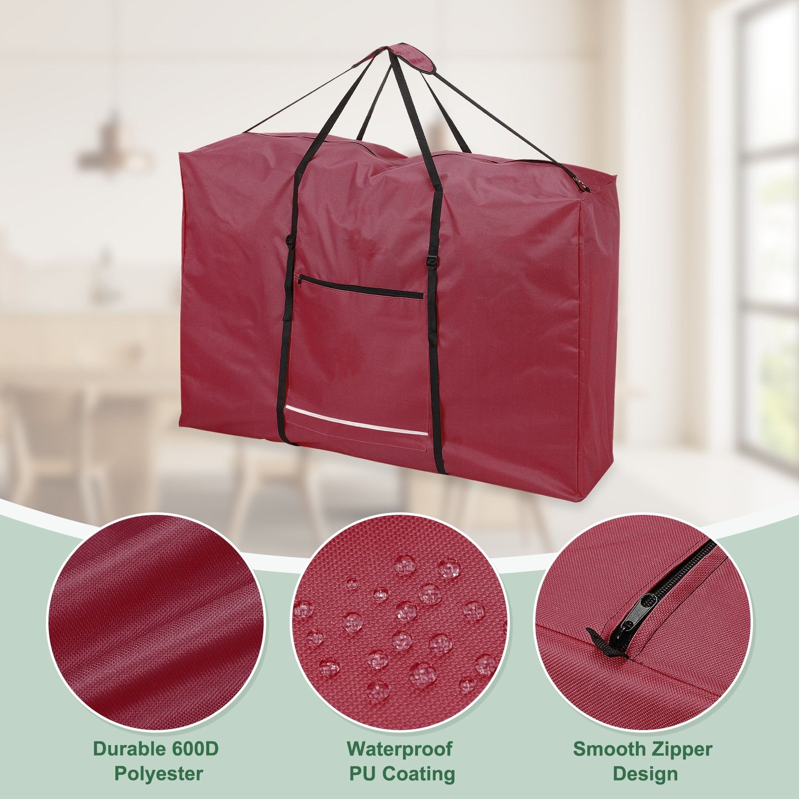 2Pcs 600D Folding Table Storage Bag with Handle 43" x 29" x 11" Red