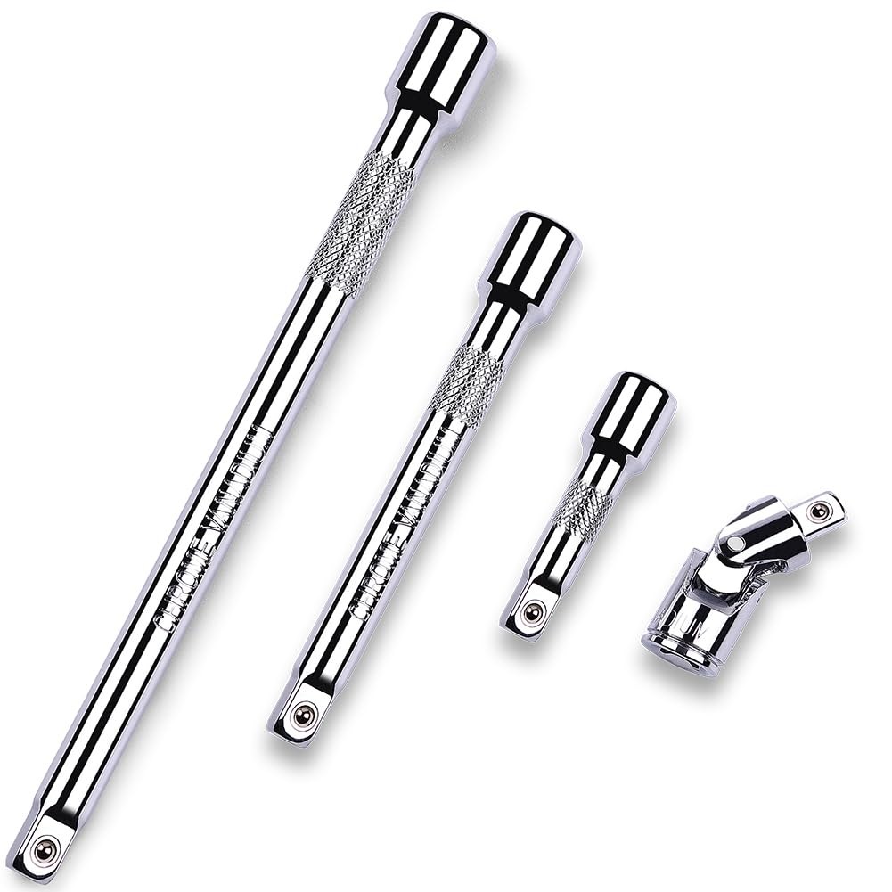 4 Piece 3/8" Drive Extension Bar Set, Socket Drive, Silver