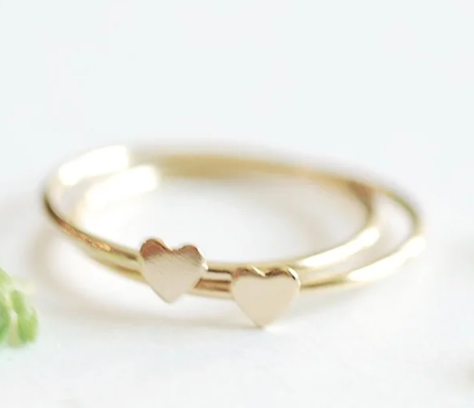 14k Gold Thin Heart Minimalistic Stacking Ring
