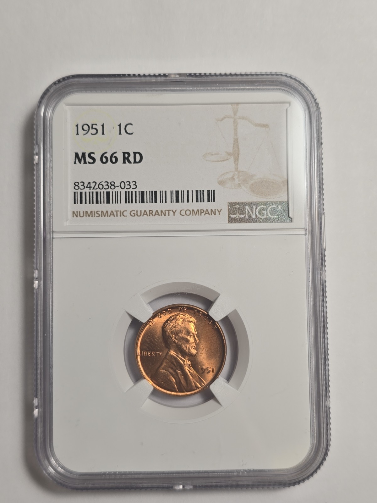 1951 NGC MS 66 RD LINCOLN CENT