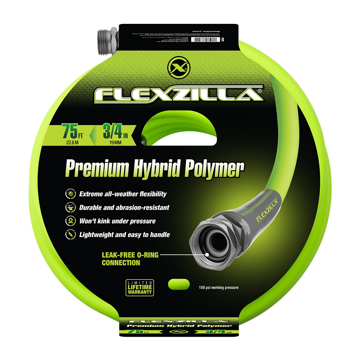 Legacy Manufacturing Flexzilla Garden Hose, 3/4" x 75', 3/4" - 11 1/2 GHT Fittin