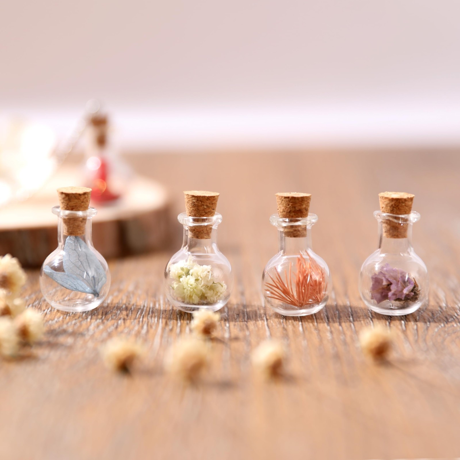 Tiny Decorative Glass Bottles 12 Pcs (Tiny Flat-Bottomed Potion Bottles)