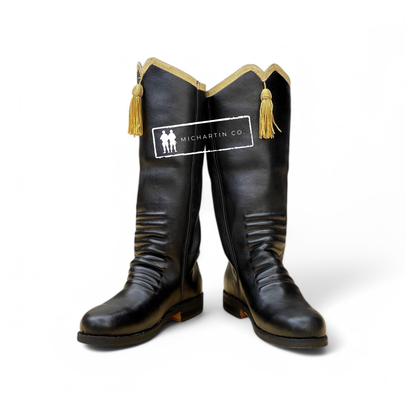 CIVIL WAR HESSIAN RIDING BOOTS BLACK LEATHER OFFICER GOLDEN TASSELS  – ALL SIZES
