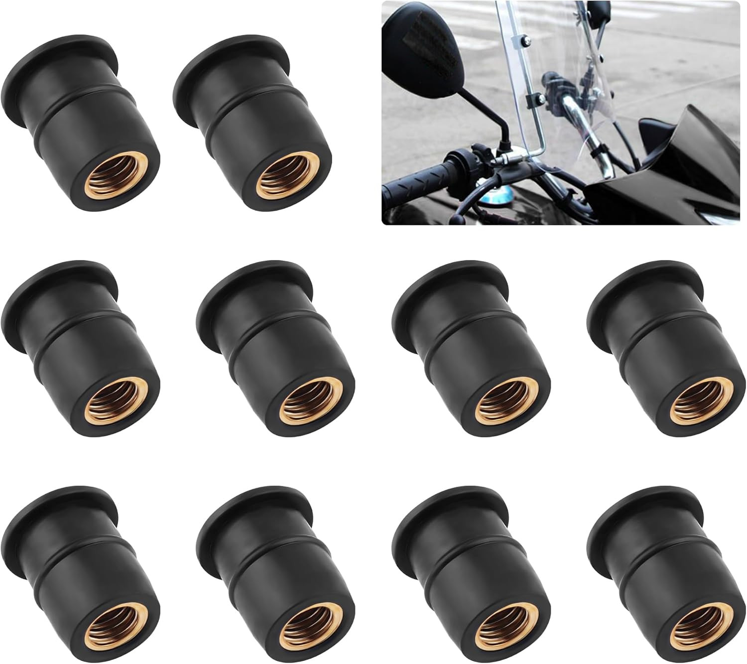 10PCS M6 Well Nuts Fairing Fasteners,Brass+Rubber Nut for Motorcycle