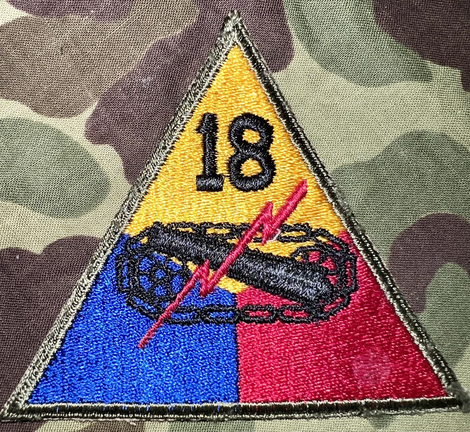 Original WWII US Army 18th Armored Division Patch OD Border Cut Edge OD Border