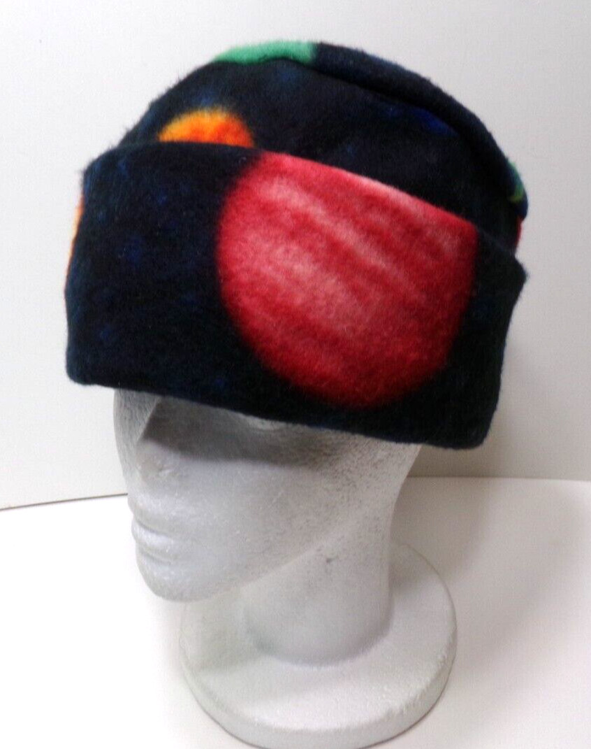SPACE PLANETS FLEECE ROLLED BRIM WINTER HAT THERMAL STRETCHY h88cr