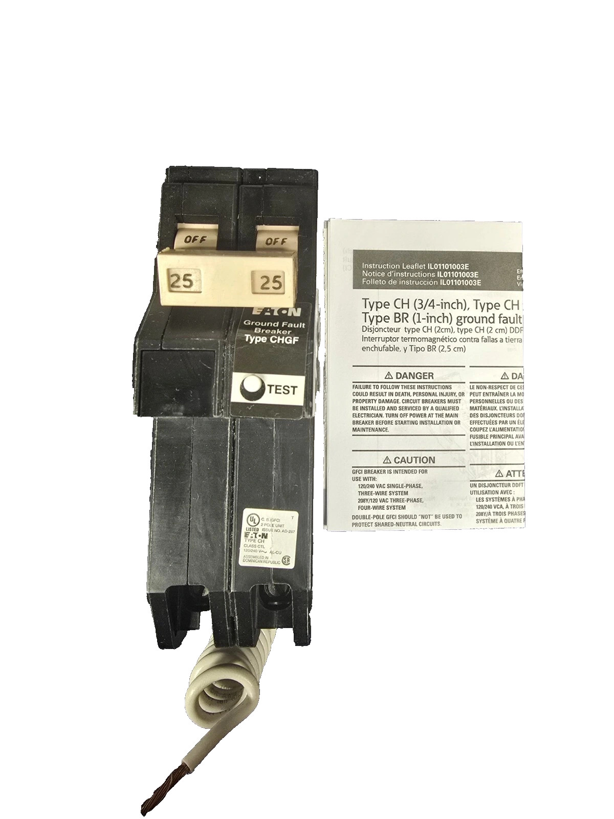 USED EATON CUTLER HAMMER CHN225GF 25A 2 POLE 120/240 GFCI CIRCUIT BREAKER