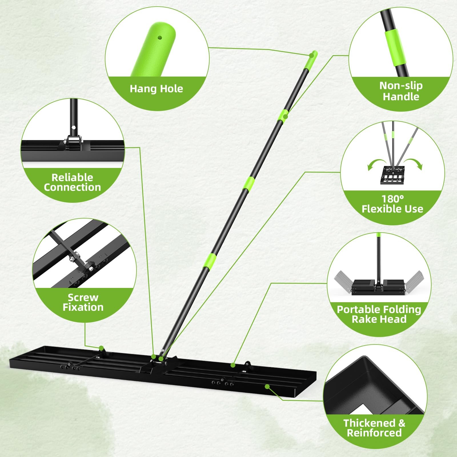 36" Heavy Duty Lawn Leveling Rake with Adjustable Handle for Soil & Sand