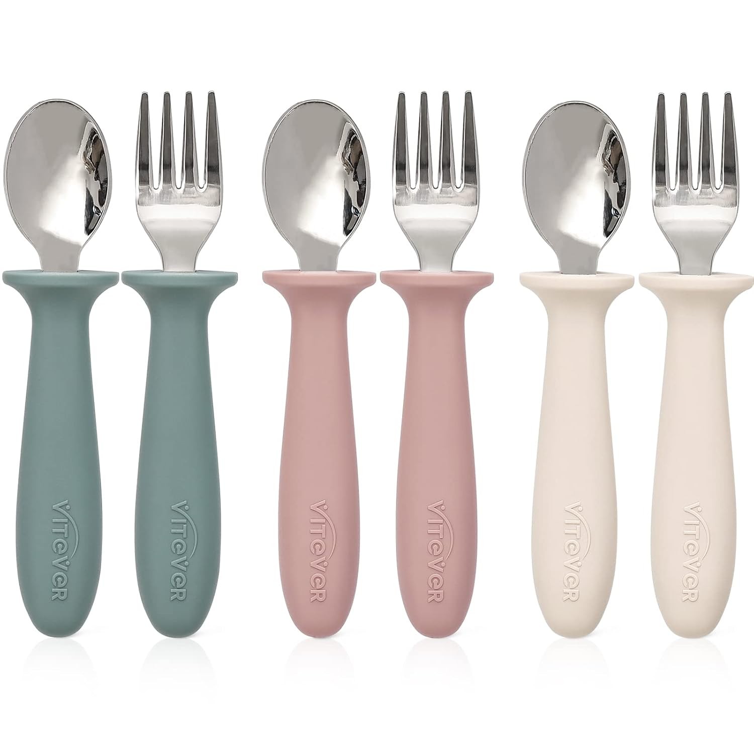 6 Pieces Toddler Utensils, Kids Silverware Set with Silicone Handle, Children