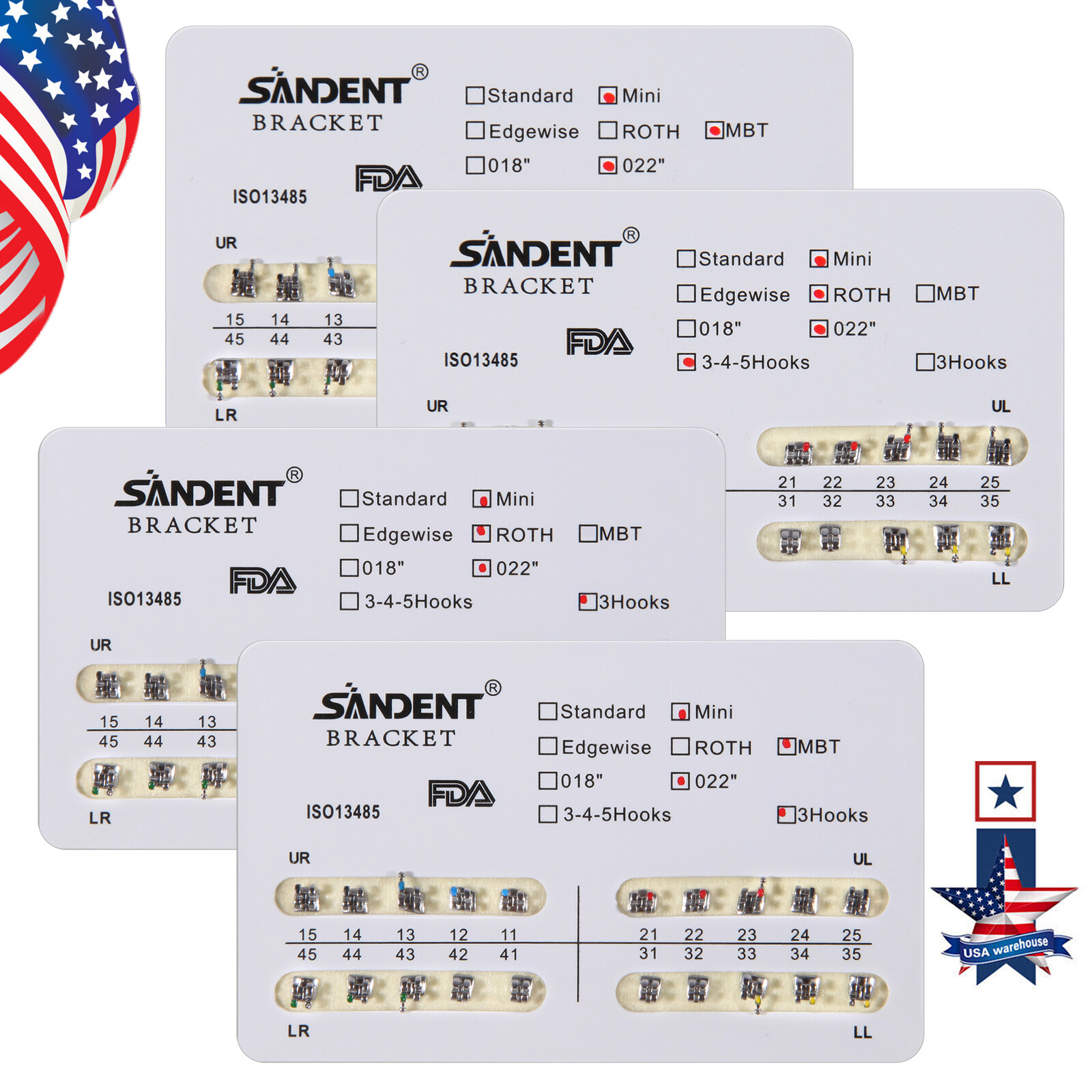 10 Packs Dental Brackets Brace Mini/Standard Roth/MBT Slot.022 3/345Hooks zd