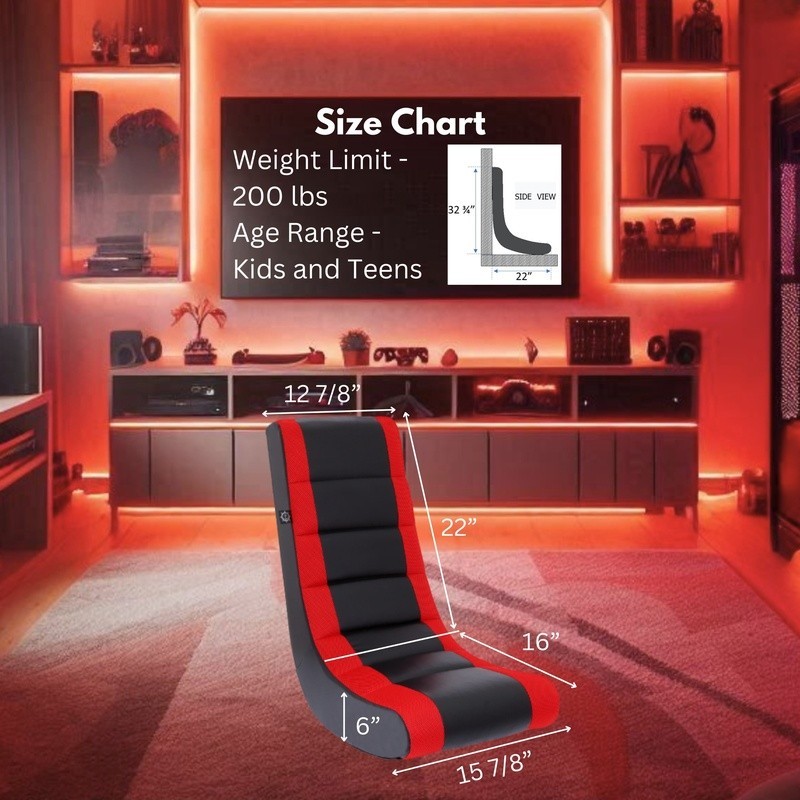 Rocker Gaming Chair Ergonomic Floor Chair Kids Teens Non Marking Base Black/Red