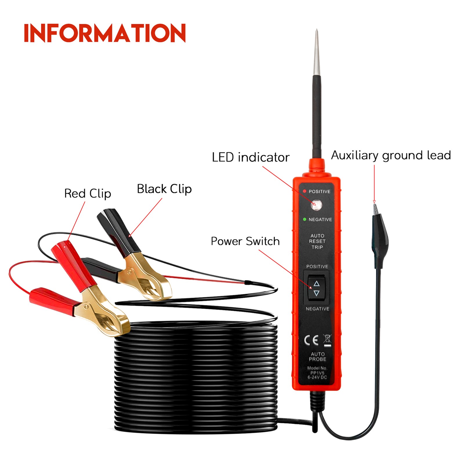 16ft DC 6-24V Voltage Light Motor Automotive Circuit Tester Checking Tools