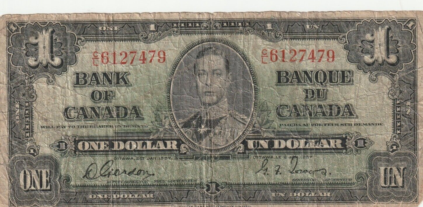 Canada 1937 1 Dollar Circulated Banknote Pick BC-21c Bargain Bin