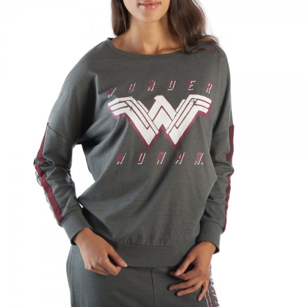 Wonder Woman Name and Movie WW Logo Grey Lightweight Sweatshirt NEW UNWORN