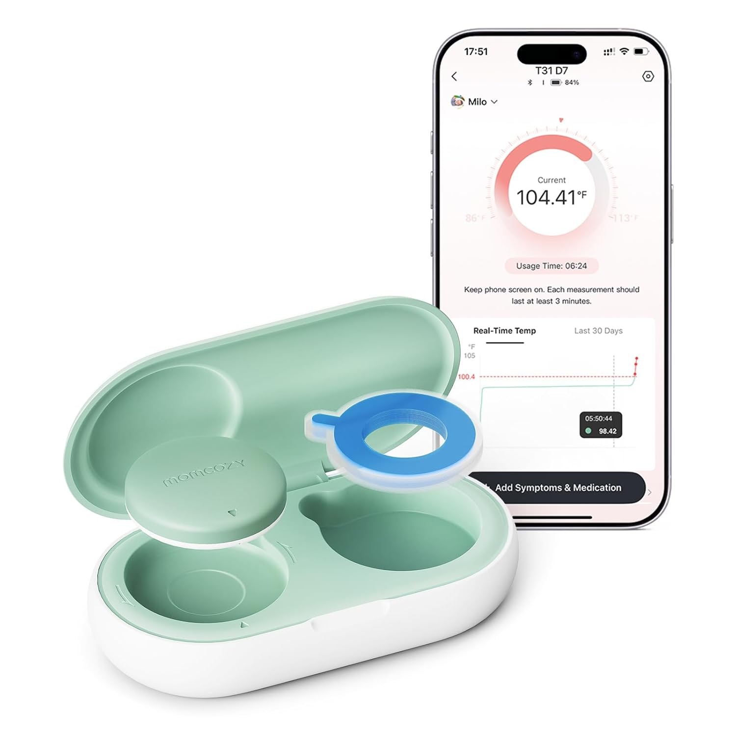 Wearable Baby Digital Thermometer Smart Bluetooth Instant Read Fever Monitor