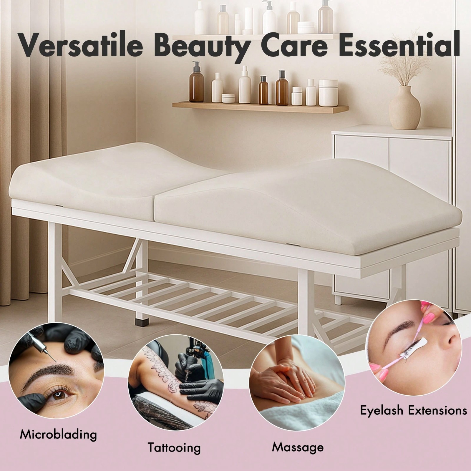 Foldable Lash Bed Topper Foam Cushion Massage Table Spa Pad Beige