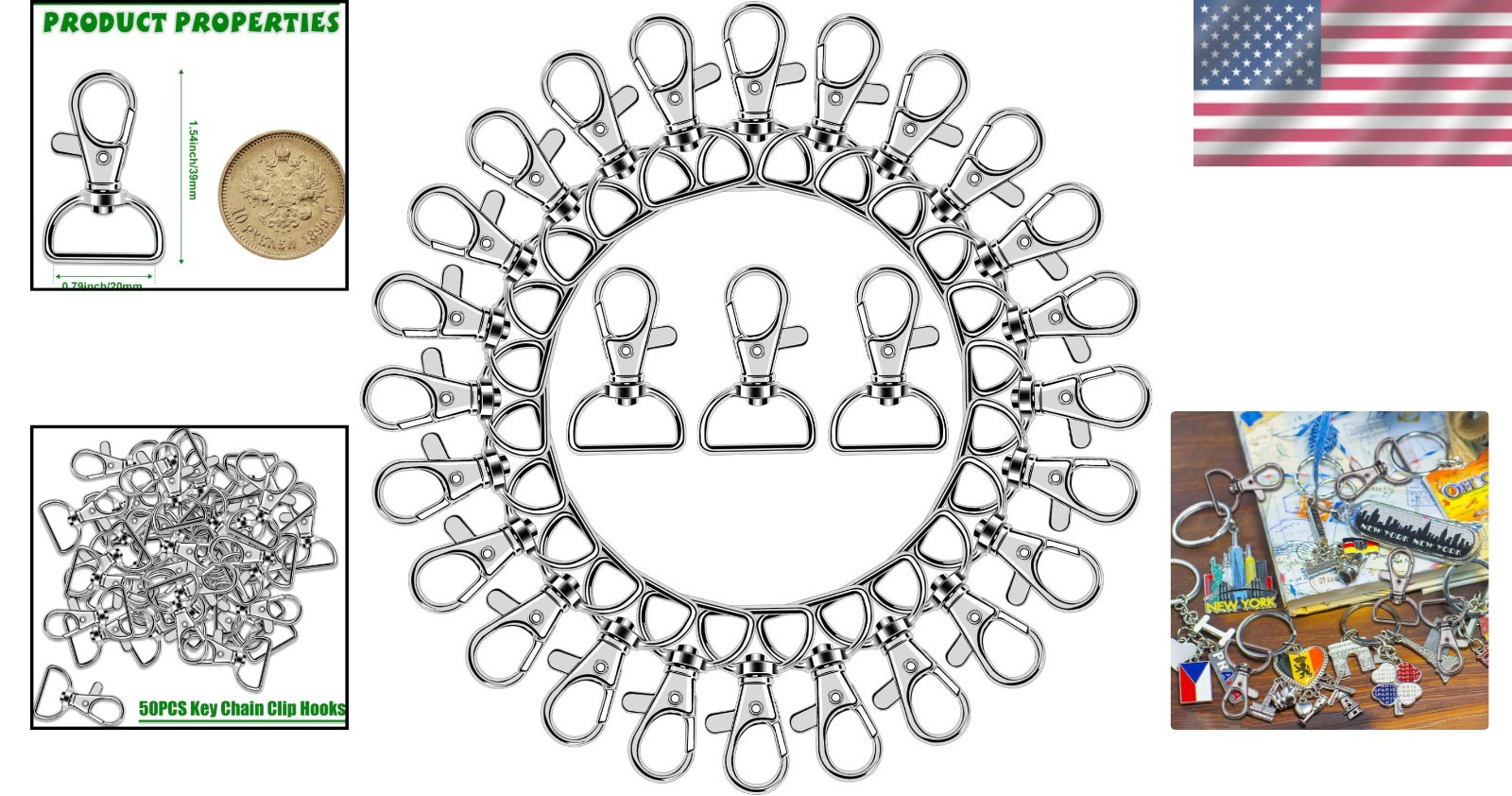 Versatile 50 PCS Lobster Claw Clasp Set - Silver Snap Hooks for Keychains & More