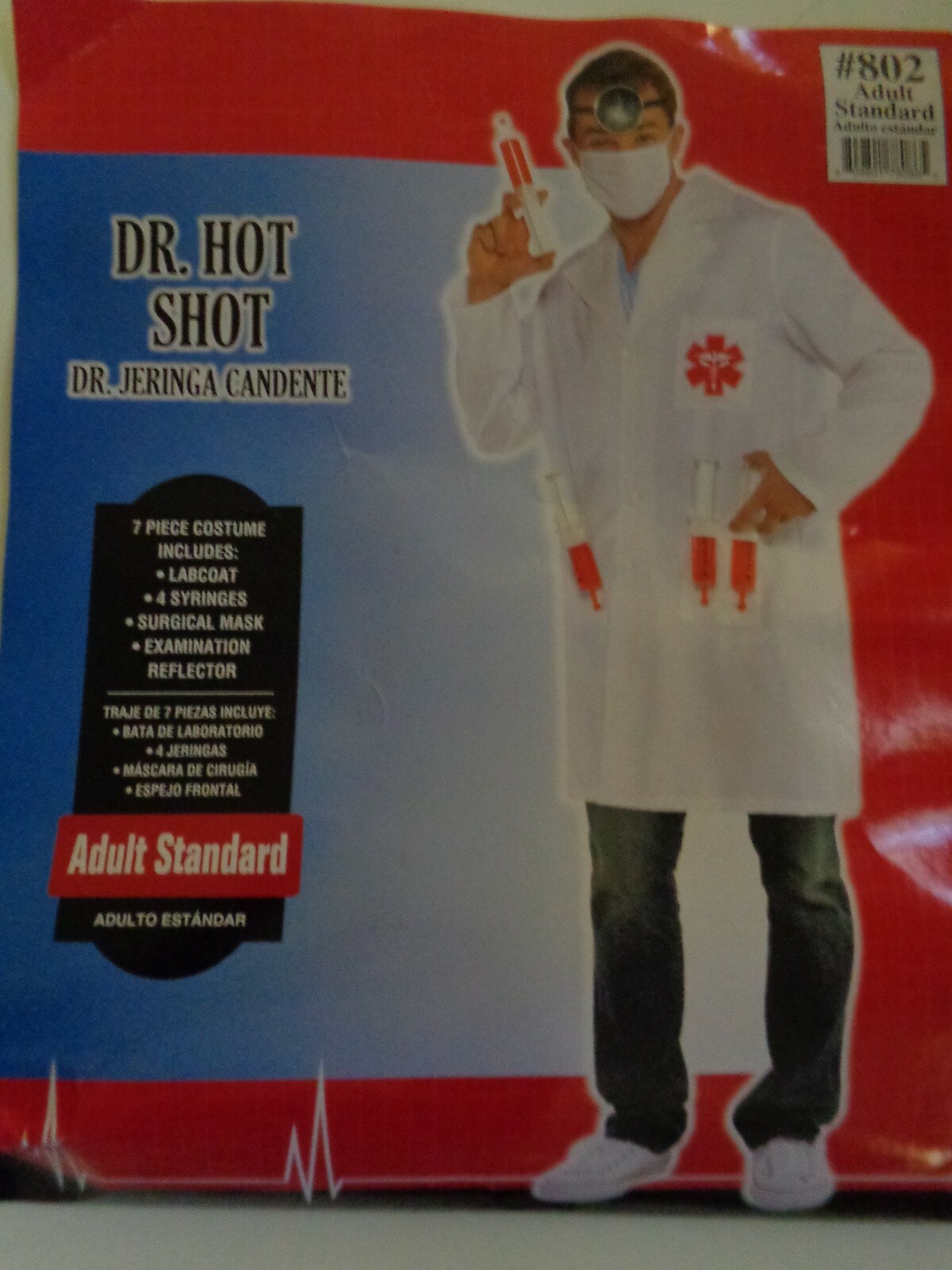 DR. HOT SHOT COSTUME - ADULT SIZE - WORN ONCE  & SYRINGES & MASK