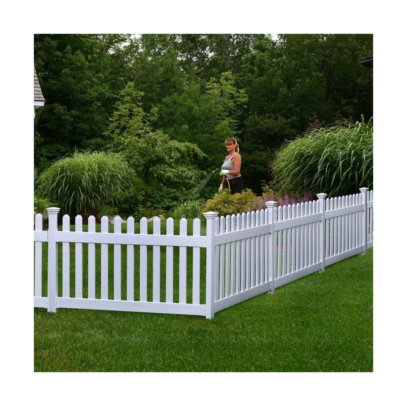 3ft H x 6ft W (1 Panel + 1 Post) No Dig WamBam Newport Fence Kit, White Vinyl...